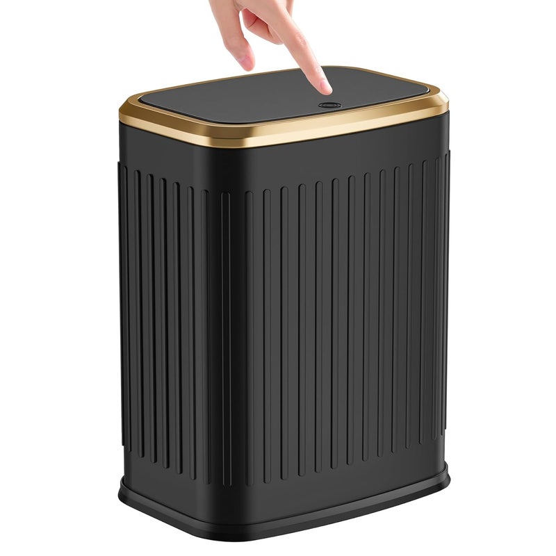 TIPGO Bathroom Trash Can with Lid, 2.1 Gallon / 8 Liter Small Garbage Can, Press Top Bin, Stainless Steel Wastebasket with Pop-Up Lid for Bedroom, Living Room, Office (Black) - Image 1